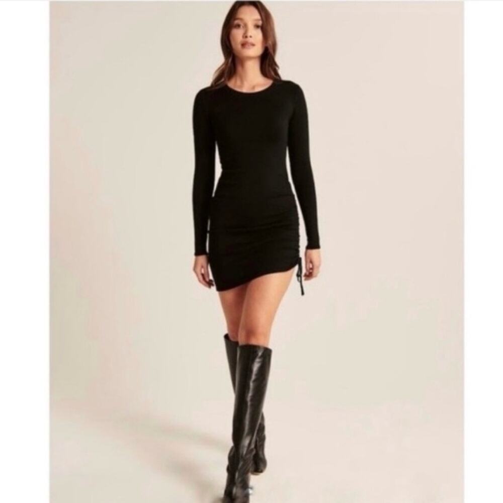 Abercrombie & Fitch Black Long Sleeve Knit Dress, Side Cinched, Size Small Tall